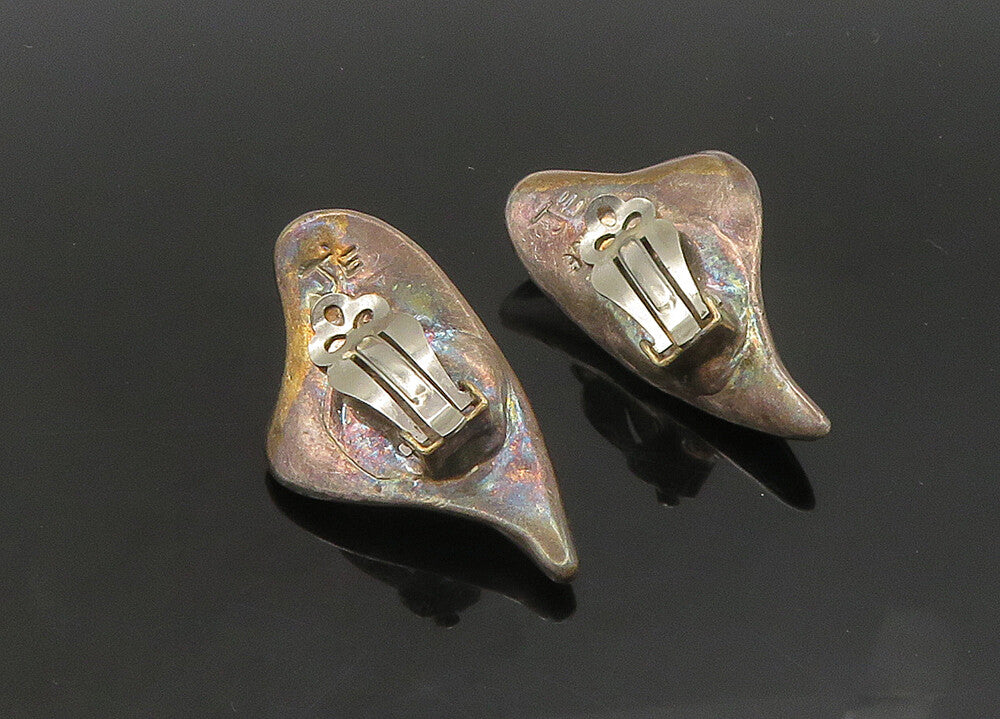 JE ISRAEL 925 Silver  Vintage Sculpted Heart Non Pierce Drop Earrings  EG10525
