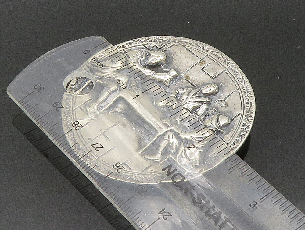 925 Sterling Silver  Vintage Tavern Scenery Round Brooch Pin  BP9355