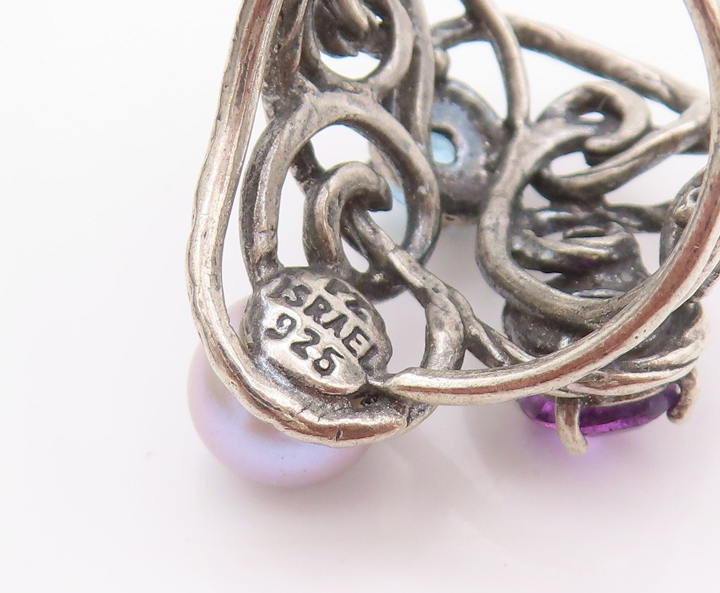 925 Sterling Silver Vintage Ring OR PAZ ISRAEL Pearl Amethyst Sz 5.5  RG32413