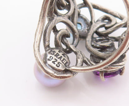 925 Sterling Silver Vintage Ring OR PAZ ISRAEL Pearl Amethyst Sz 5.5  RG32413