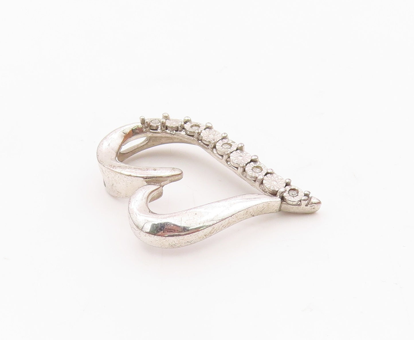 925 Sterling Silver  Genuine Diamonds Open Floral Love Heart Pendant  PT7926