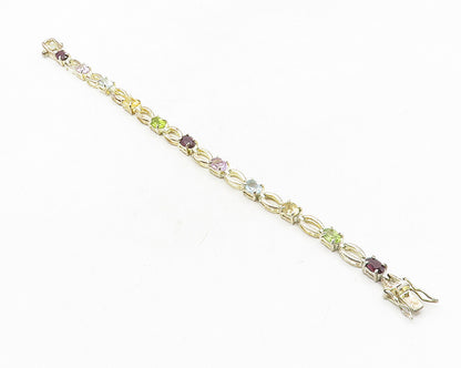 925 Sterling Silver  Shiny Amethyst Topaz & Peridot Chain Bracelet  BT4394