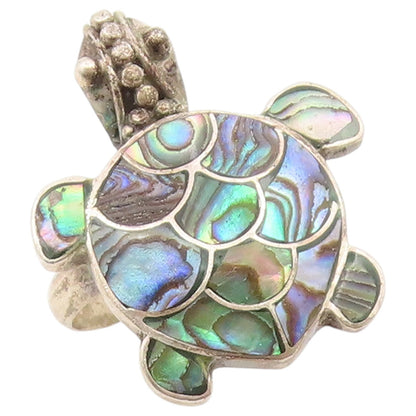 925 Sterling Silver Vintage Ring Classic Abalone Inlay Turtle Band Sz 8 RG36614