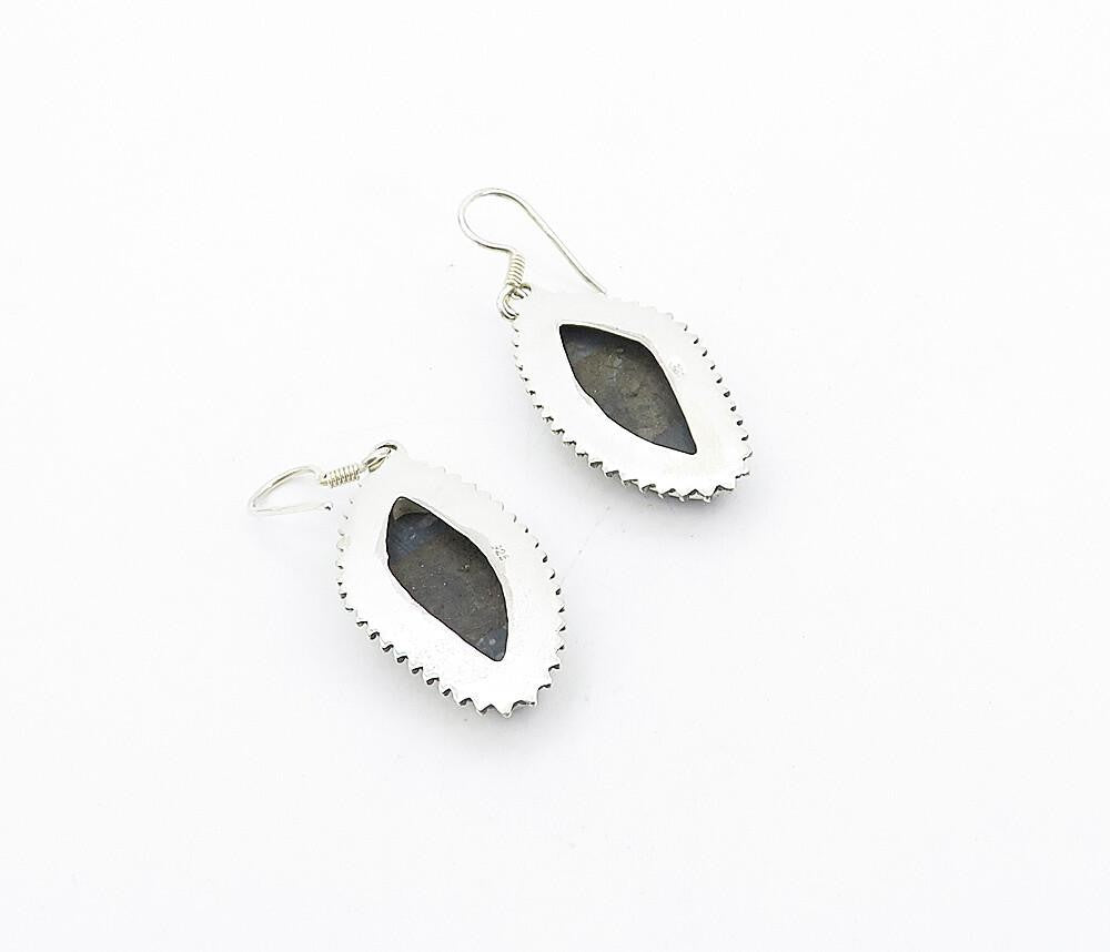925 Sterling Silver  Vintage Black Jasper Bordered Dangle Earrings  EG3723