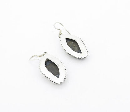 925 Sterling Silver  Vintage Black Jasper Bordered Dangle Earrings  EG3723