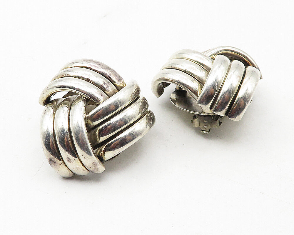 MEXICO 925 Sterling Silver  Vintage Modernist Macaroni Drop Earrings  EG5890