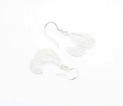 925 Sterling Silver  Filigree Detail Curved Design Shiny Drop Earrings  EG3026