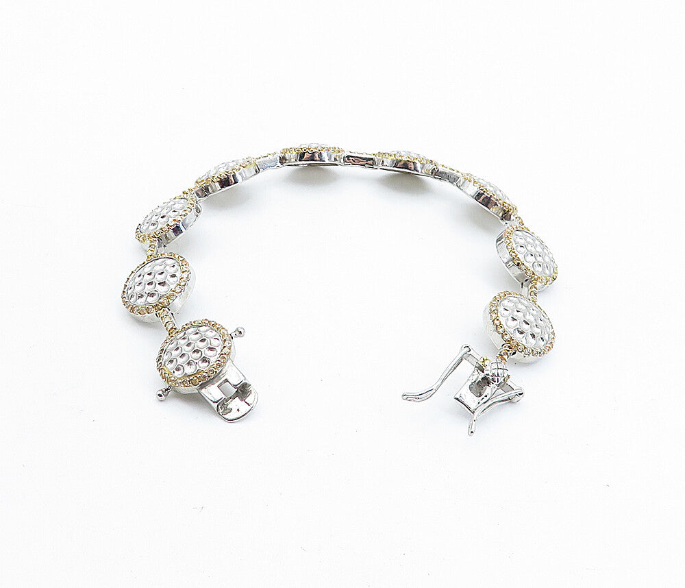 925 Sterling Silver Vintage Shiny Hammered Two Tone Chain Bracelet BT1779