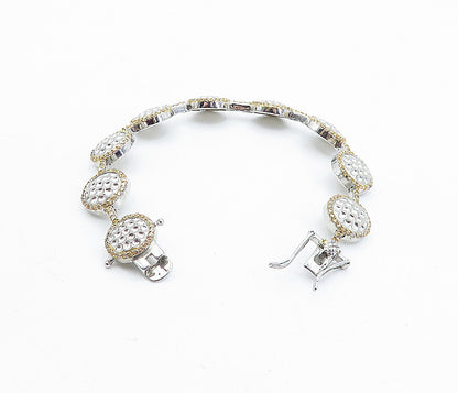 925 Sterling Silver Vintage Shiny Hammered Two Tone Chain Bracelet BT1779