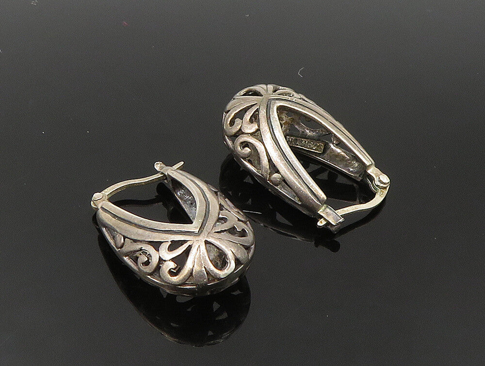 925 Sterling Silver  Vintage Scroll Design U Shape Hoop Earrings EG11532