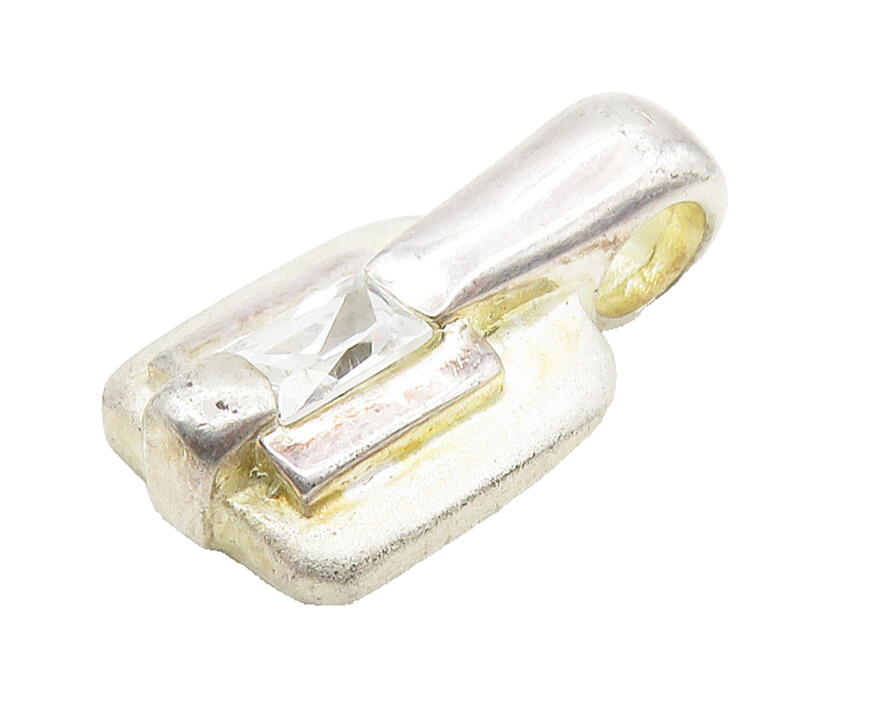 925 Sterling Silver  Shiny Cubic Zirconia Square Smooth Pendant  PT12197