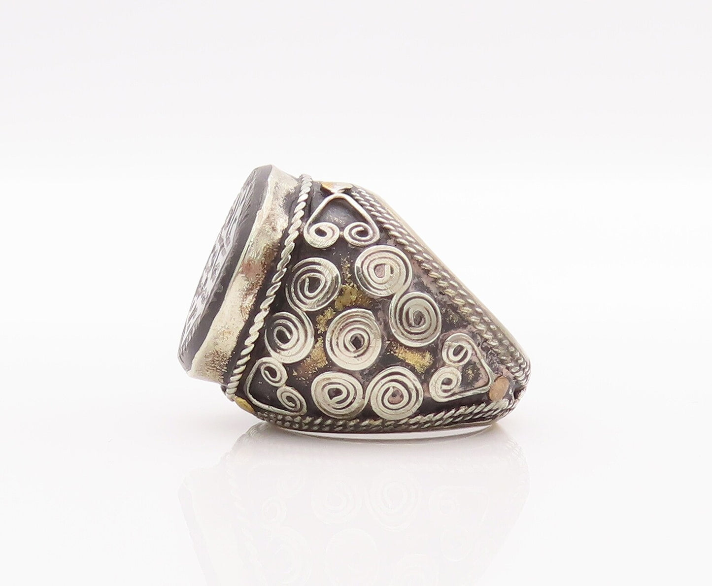 925 Sterling Silver Vintage Ring Antique Chunky Farsi Stone  Sz 9  RG28300