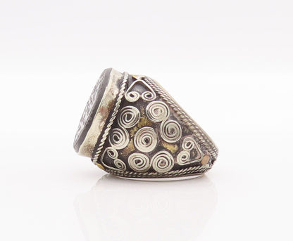 925 Sterling Silver Vintage Ring Antique Chunky Farsi Stone  Sz 9  RG28300