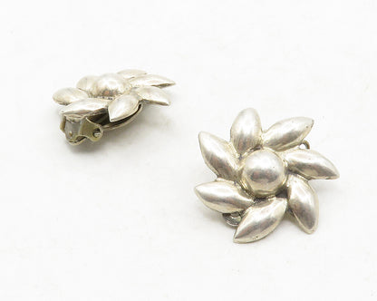 MEXICO 925 Sterling Silver  Vintage Flower Motif Non Pierce Earrings  EG6647