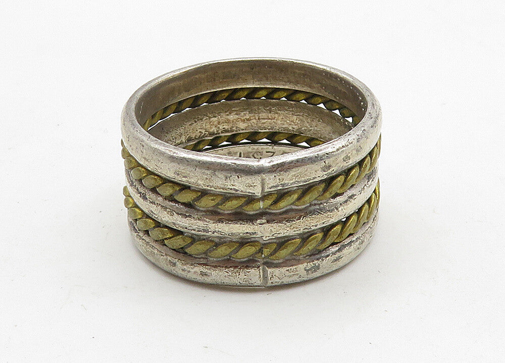 MEXICO 925 Sterling Silver  Vintage 2 Tone Rope Twist Band Ring Sz 7  RG10483