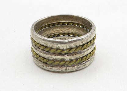 MEXICO 925 Sterling Silver  Vintage 2 Tone Rope Twist Band Ring Sz 7  RG10483