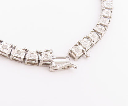 925 Sterling Silver Vintage Bracelet Real Diamonds Square Tennis Link  BT12228