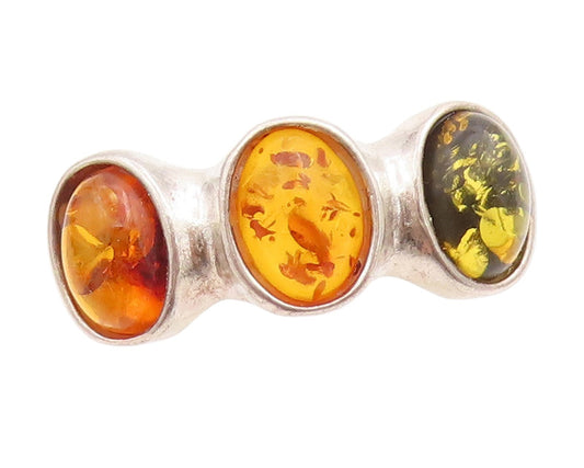 925 Sterling Silver Vintage Ring Tri Color Amber Statement Band  Sz 8  RG33807
