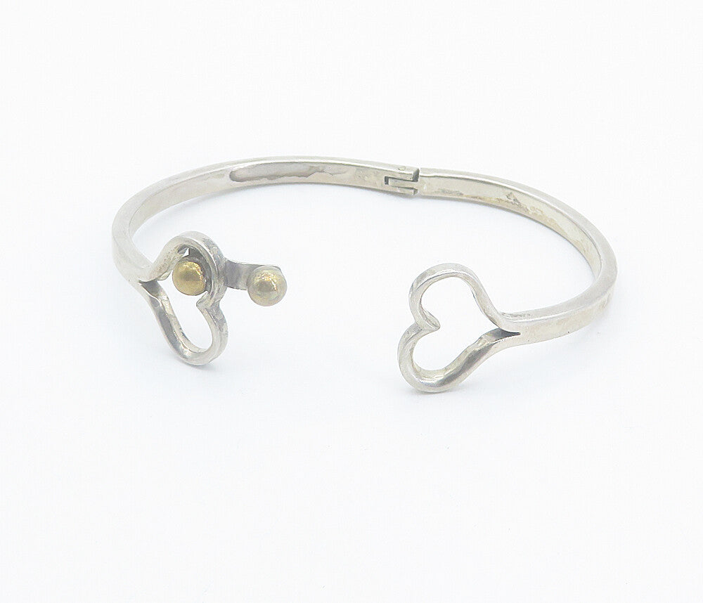 MEXICO 925 Sterling Silver  Vintage 2 Tone Love Hearts Bangle Bracelet  BT3387