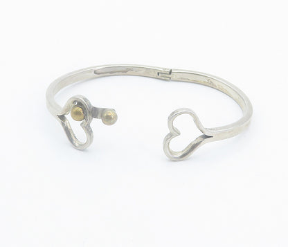 MEXICO 925 Sterling Silver  Vintage 2 Tone Love Hearts Bangle Bracelet  BT3387