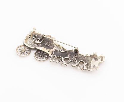 925 Sterling Silver Vintage Brooch Antique Cutout Royal Horse Cart  BP11683