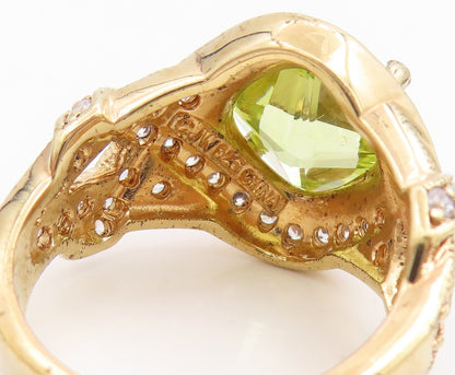 925 Sterling Silver Vintage Ring Gold Plated Elegant Peridot Band  Sz 7  RG35688