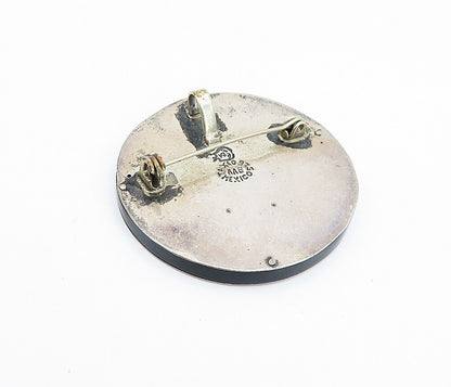 TAXCO MEXICO 925 Silver  Vintage Turquoise & Onyx Inlay Brooch Pin  BP1352