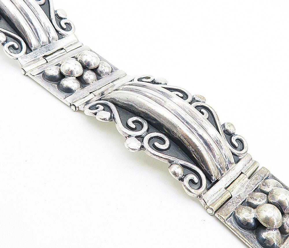 CII MEXICO 925 Silver  Vintage Swirl Patterned Bar Link Chain Bracelet  BT3029