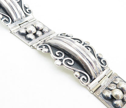 CII MEXICO 925 Silver  Vintage Swirl Patterned Bar Link Chain Bracelet  BT3029