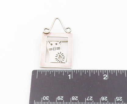 MEXICO 925 Sterling Silver  Vintage Framed Etched Cat Motif Brooch Pin  BP9460