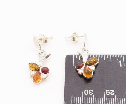 925 Sterling Silver Vintage Earrings Cabochon Honey Amber Flying Bee  EG13102