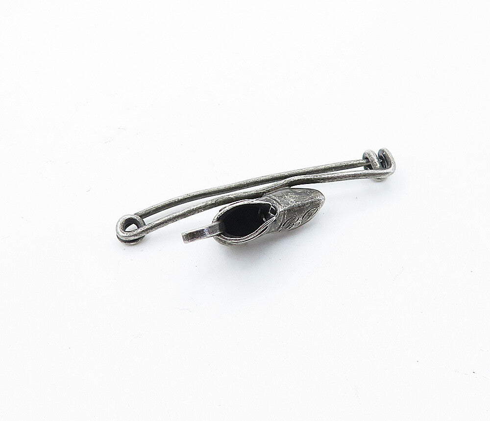 925 Sterling Silver  Vintage Dark Tone Boot Clothes Pin Brooch Pin  BP2542