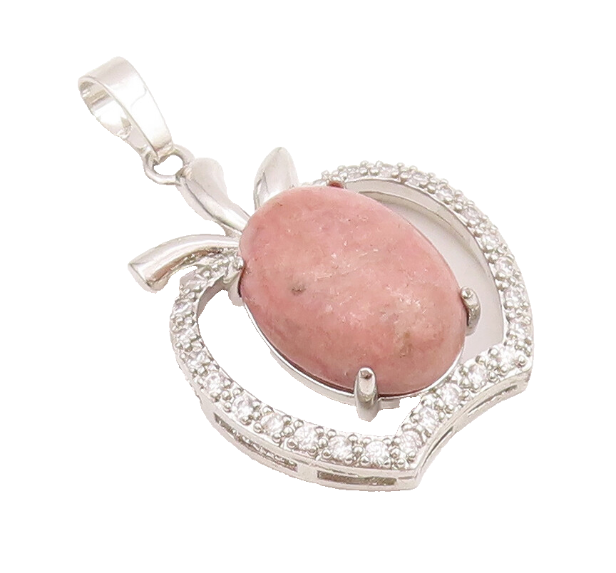 925 Sterling Silver Vintage Pendant Solid 2 Tone Gemstones Beaded Apple PT22842