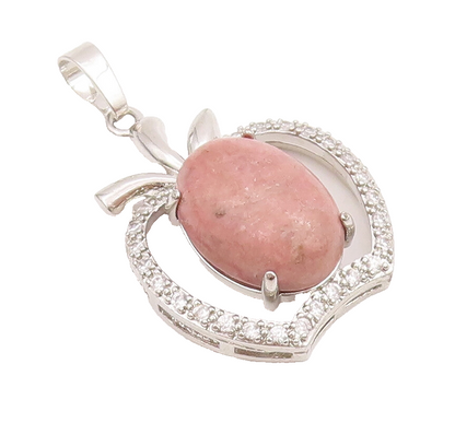 925 Sterling Silver Vintage Pendant Solid 2 Tone Gemstones Beaded Apple PT22842