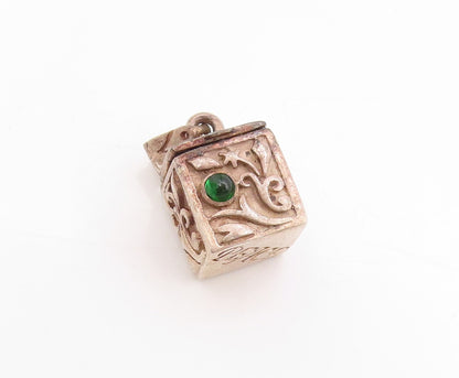925 Sterling Silver Vintage Pendant Green Gemstone Floral Box OPENS  PT25142