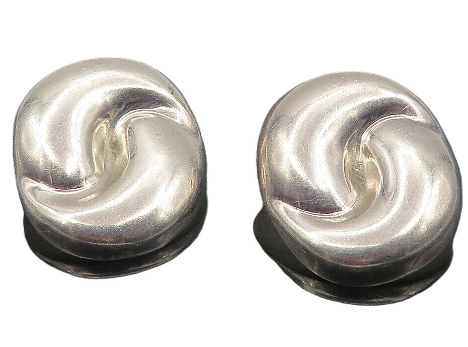 MEXICO 925 Silver  Vintage Shiny Round Swirl Non Pierce Earrings  EG6032