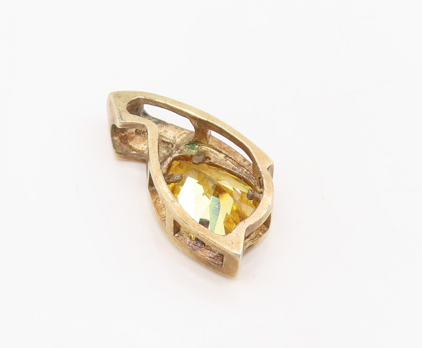 925 Sterling Silver Vintage Pendant Gold Plated Teardrop Citrine Charm  PT25552