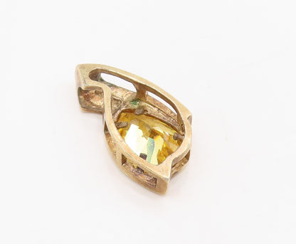 925 Sterling Silver Vintage Pendant Gold Plated Teardrop Citrine Charm  PT25552