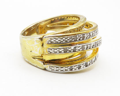 925 Sterling Silver  Genuine Diamonds Gold Plated Split Band Ring Sz 7 RG11714
