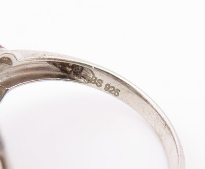 925 Sterling Silver Vintage Ring Blue Topaz Halo Statement Band  Sz 6.5  RG36809