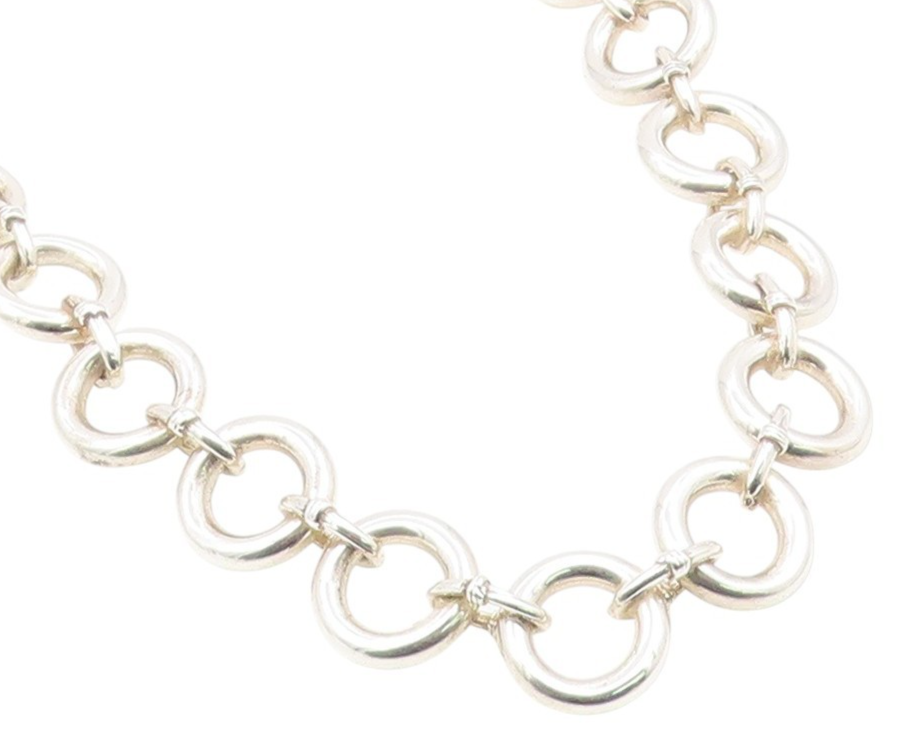 925 Sterling Silver Vintage Necklace Modernist Geometric Circles Link  NE4843