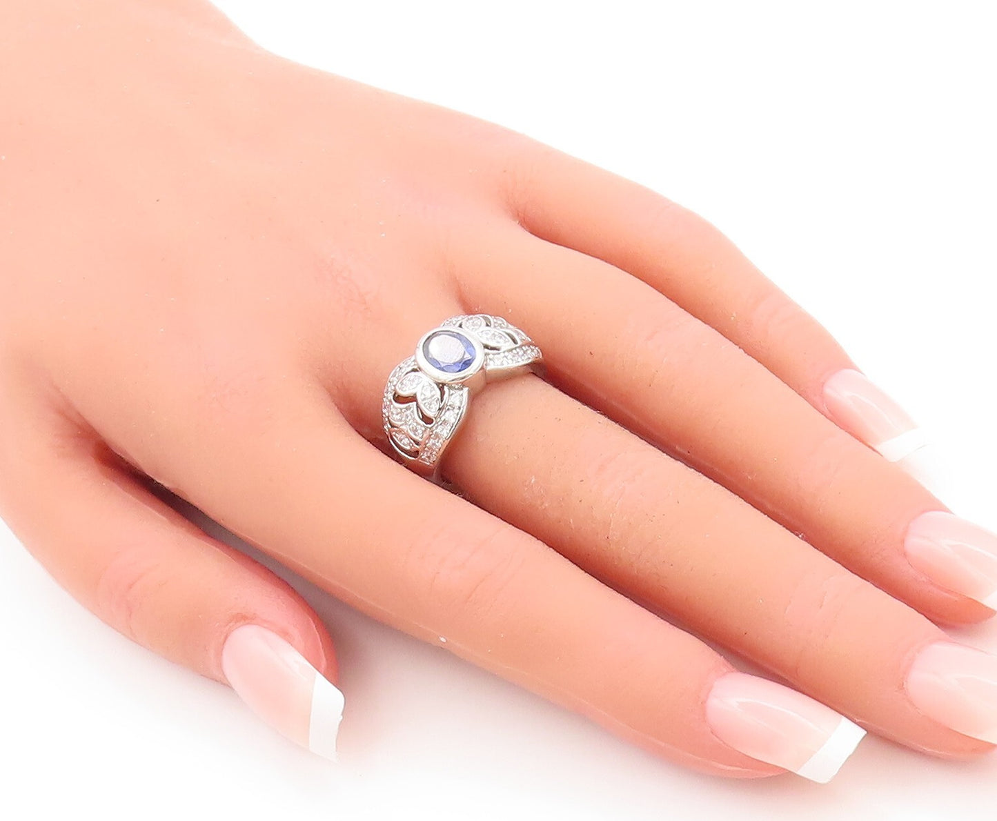 925 Sterling Silver Vintage Ring Designer Cutout 2 Tone CZ Inlay  Sz 7  RG29463