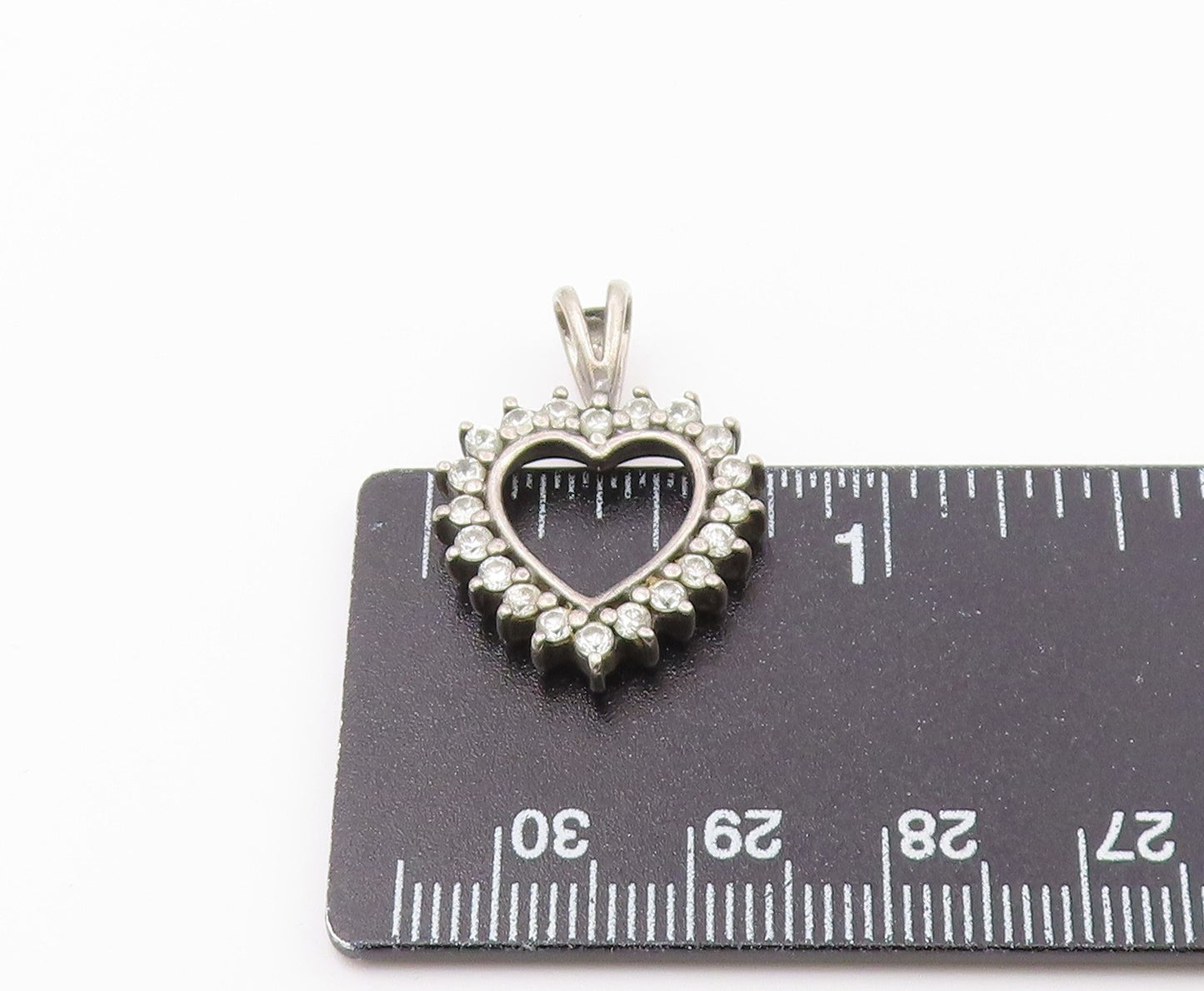 925 Sterling Silver  Vintage Shiny Topaz Open Love Heart Pendant  PT16944