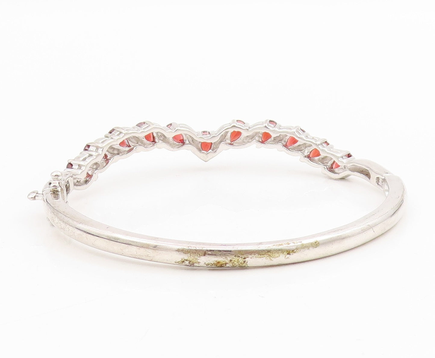 925 Sterling Silver Vintage Bracelet Red Garnet Twisting Ribbon Bangle  BT11605