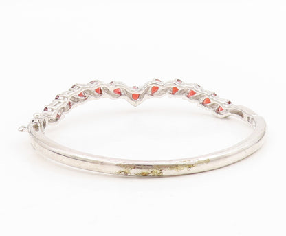 925 Sterling Silver Vintage Bracelet Red Garnet Twisting Ribbon Bangle  BT11605