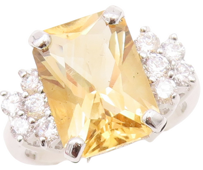 925 Sterling Silver Vintage Ring Rectangle Citrine Beaded CZ  Sz 8.5  RG30151