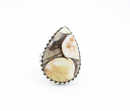 925 Sterling Silver  Pear Shaped Spotted Jasper Cocktail Ring Sz 9  RG8194