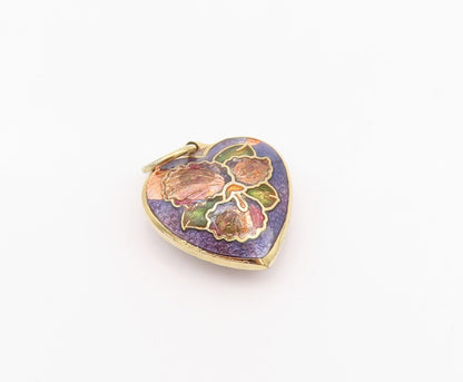 925 Sterling Silver Vintage Pendant Gold Plated Enameled Floral Heart  PT24246