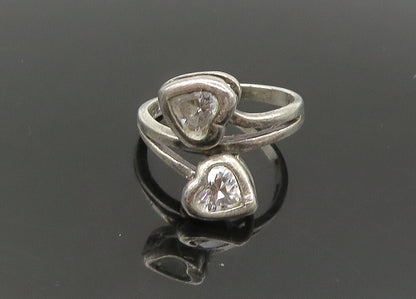 925 Sterling Silver  Vintage Topaz Love Hearts Bypass Band Ring Sz 6  RG22133
