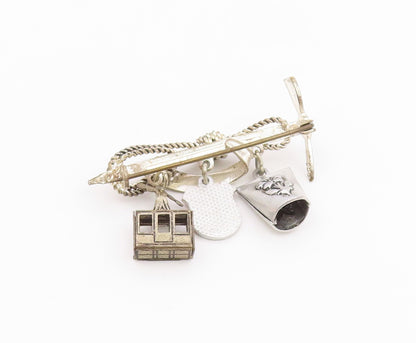 925 Silver  Vintage Rope Wrapped Pick Axe & Enamel Charms Brooch Pin  BP10100